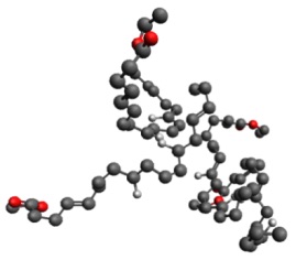 If you zoomed in on a painting down to the molecular level, this is a representation of what you would find. Long chain molecules that make up the paint binder link together to form a network that small molecules can diffuse through.