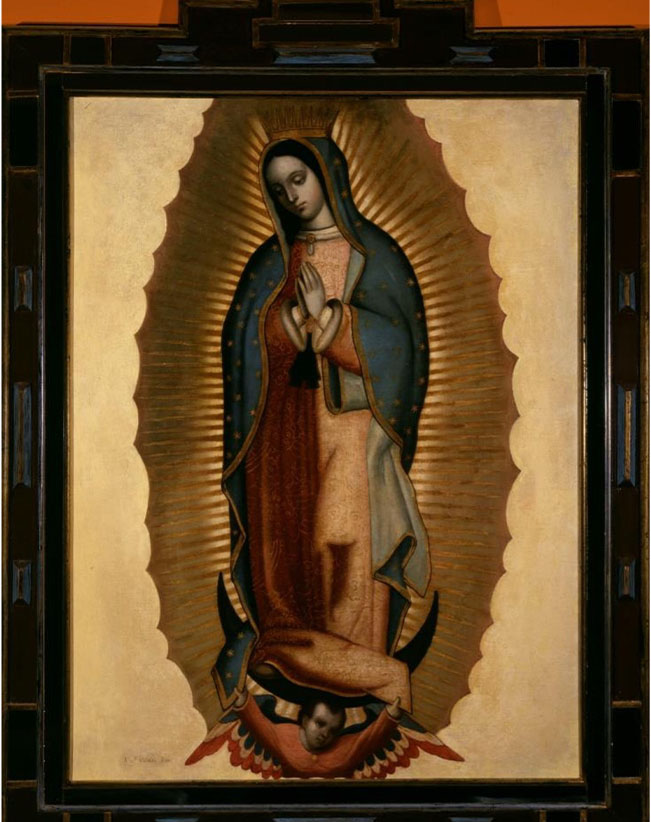 Preliminary results point to the use of indigo in the blue mantle of the “Virgin of Guadalupe.” Source: National Museum of Mexican Art, Purchase made possible by Deirdre F. McBreen, Maura Ann
