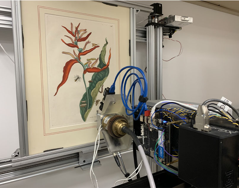 Plate 54 of Metamorphosis insectorum surinamensium being analyzed using MA-XRF.