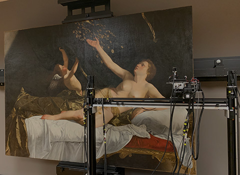 Painting being scanned by macro X-ray fluorescence technology