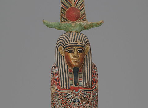 Colorful Ancient Egyptian painted figure of a jackal