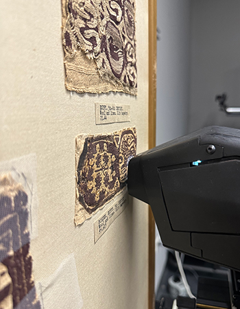 X-ray fluorescence (XRF) spectroscopy provides elemental mapping of the textiles, allowing for insight into dyeing techniques.