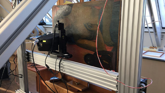 The portable MA-XRF scanning technology and stage allowed for in situ analysis of Poèmes Barbares at the Harvard Art Museum.