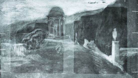 X-ray radiography of La Miséreuse accroupie reveals a landscape hidden beneath the visible surface. © Art Gallery of Ontario (AGO)