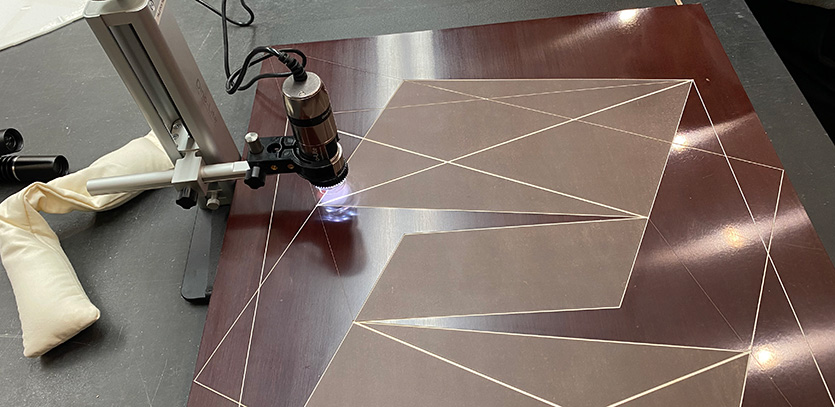 Digital microscopic examination of the engraved plastic surfaces in Josef Albers’ Structural Constellations series.