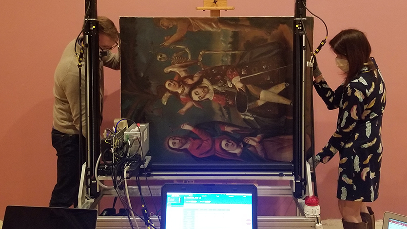 This untitled 18th-century religious painting by an anonymous artist at the National Museum of Mexican Art in Chicago was scanned to learn more about the materials, which may illuminate other contextualizing clues.